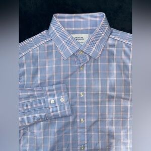 Charles Tyrwhitt Shirt Mens Size 15.5 34 Blue White Plaid Slim Fit Button Down